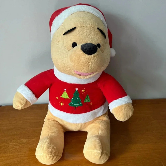 Disney Winnie The Pooh Stuffed  Plush Christmas Sweater Bear Collectible - Picture 1 of 3